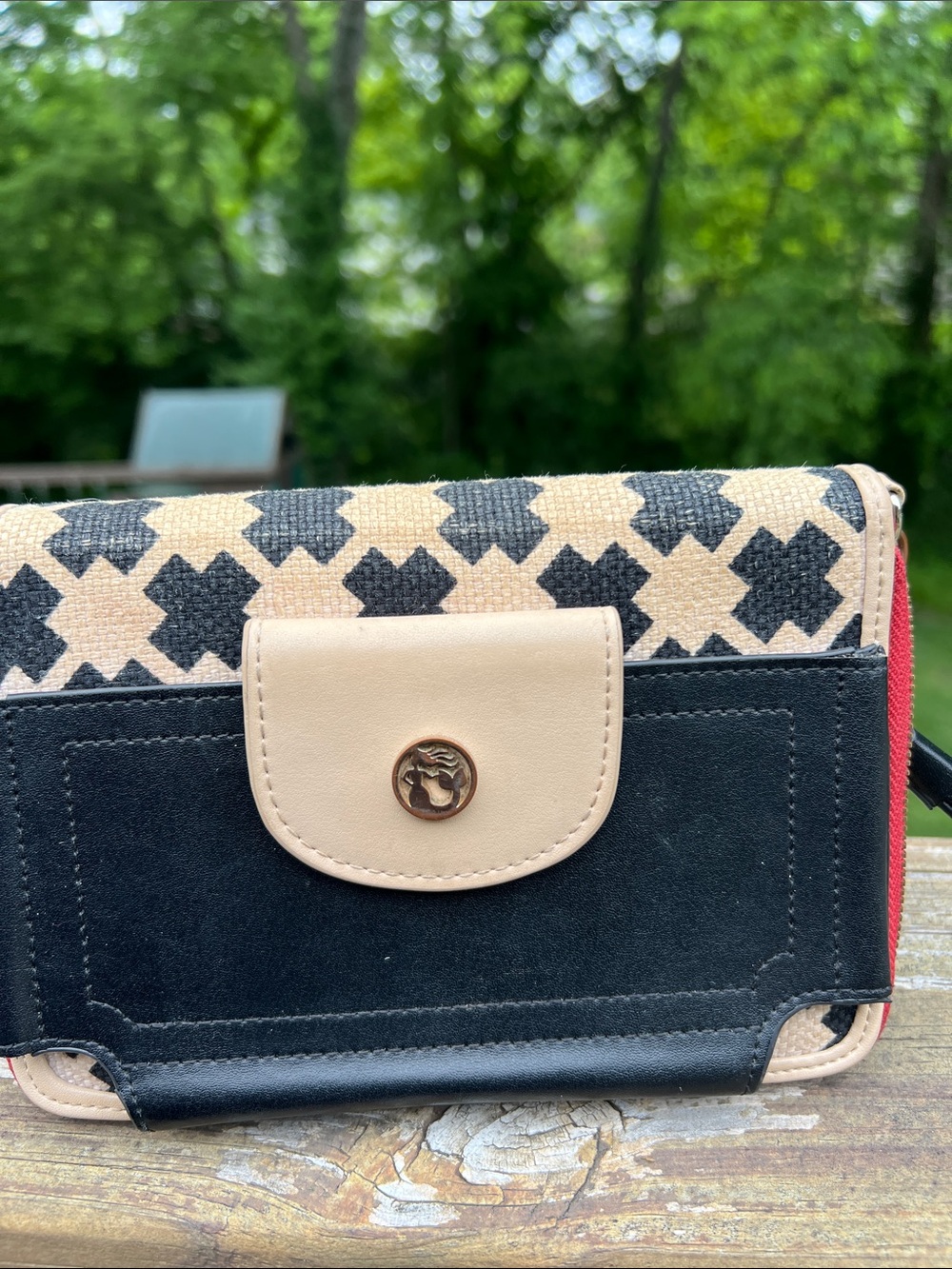 Spartina Wristlet Wallet with phone holder. Woven and leather